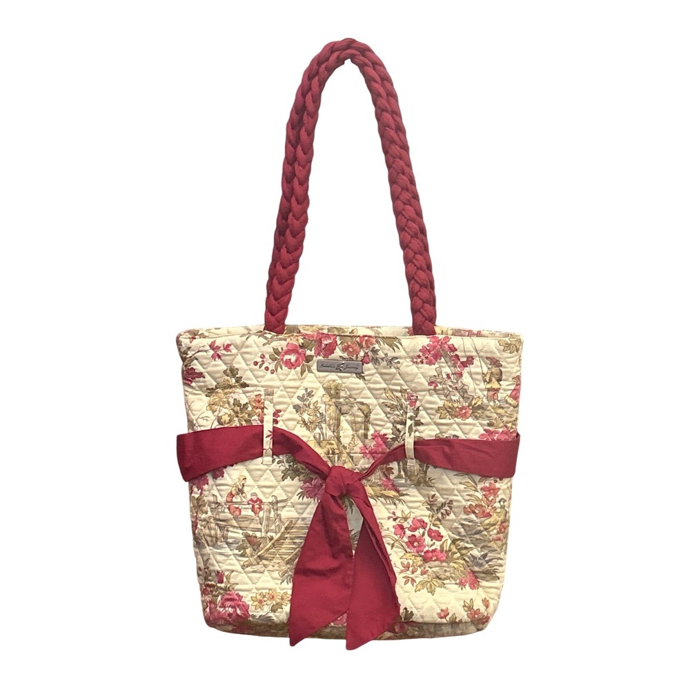 Vintage Isabella's Journey Quilted Floral Tote Bag Braided Handle Cottagecore